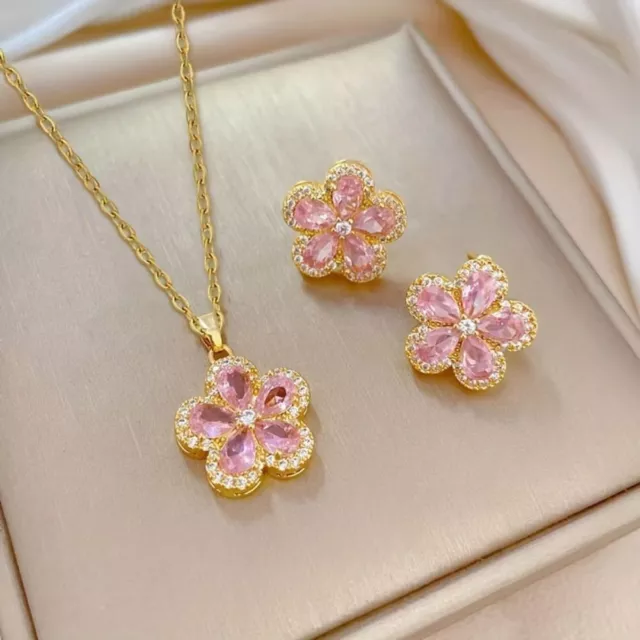 Luxury Flower Stud Earrings Trendy Necklace Earrings Jewelry Sets  Bridal
