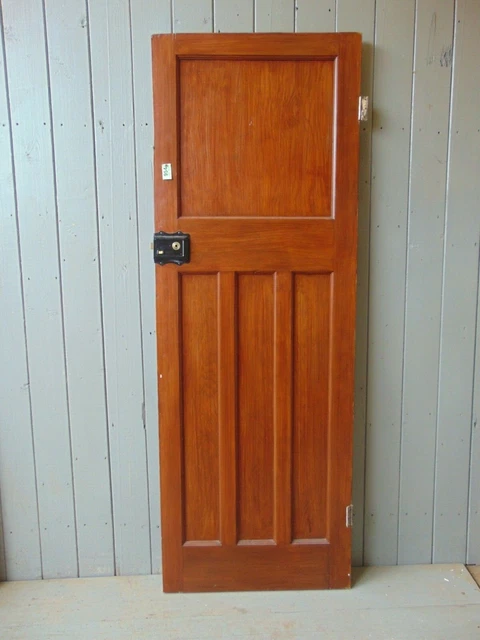 Reclaimed 1930's Wooden 4 Panel Pine Door 27 1/2" x 77" With Rim Lock ref 954