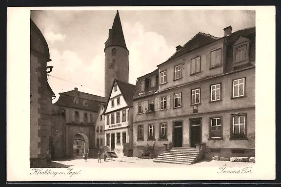 Ansichtskarte Kirchberg /Jagst, Inneres Tor mit Turm, Ortspartie