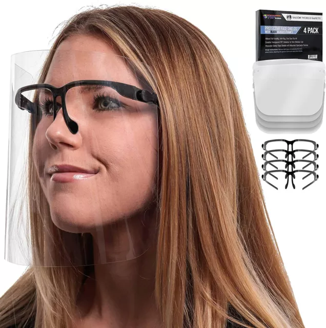 Face Shields with Black Glasses Frames (Pack of 4) - Ultra Clear Protective