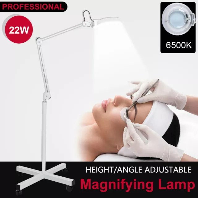 5x Magnifying Lamp Glass Lens Beauty Illuminated Light Magnifier Wheels On Stand 2