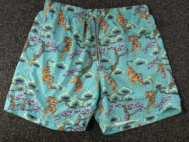 Boardies AOP Swim Trunk Shorts Mens Large Tiger Tropical Print Drawstring Beach