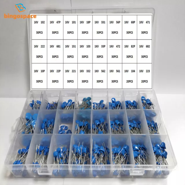 700PCS/Lot 1KV 10PF-821PF 24 Values Assorted Kit High-Voltage Ceramic Capacitors