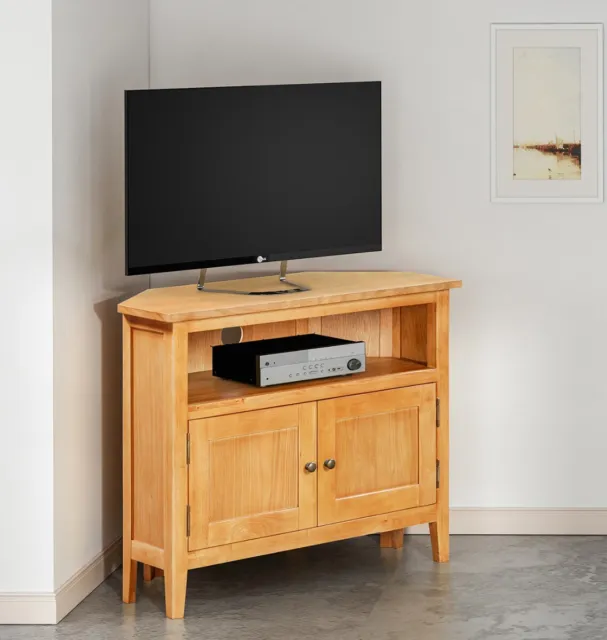 Small Oak Effect Corner TV Stand - Wooden Media Cabinet Unit - TV Table