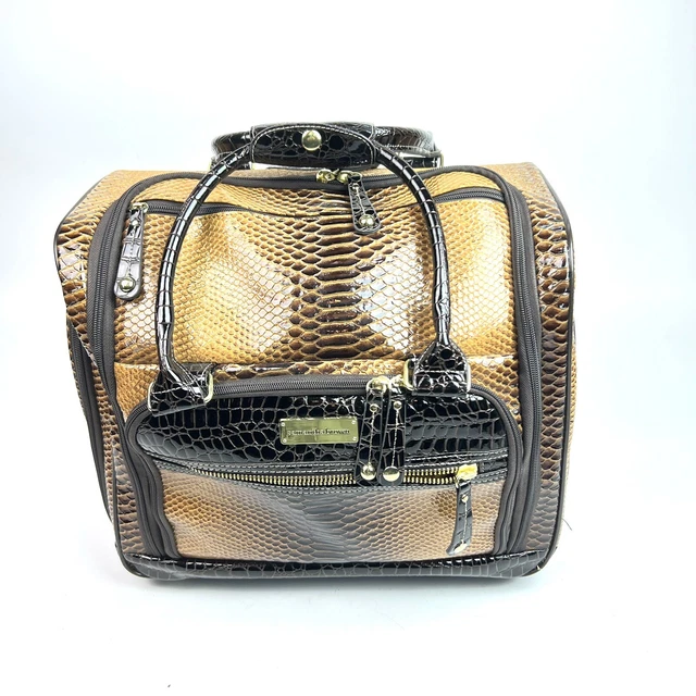 Samantha Brown New 2 Piece Gold/ Brown Trim Carry On Croco Luggage Rolling Bag 3