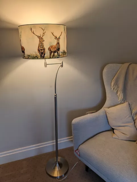 John Lewis Evelyn Nickel Swing Arm Floor Lamp Highland Stag Lampshade