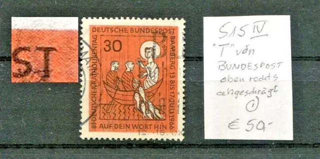 Bund 1966 Katholikentag Bamberg Plattenfehler 515 IV (T abgeschrägt)