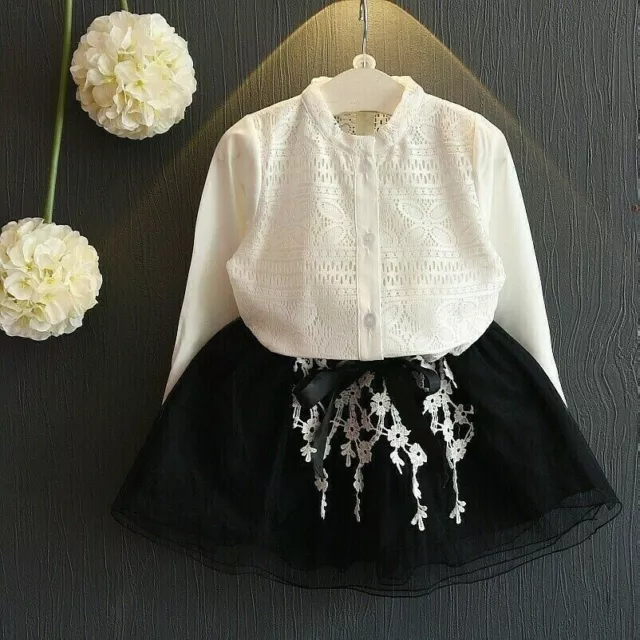 2Pcs Ragazze Jacquard Camicia + Applique Gonne Fiocco Tutu Abito Neonato Set