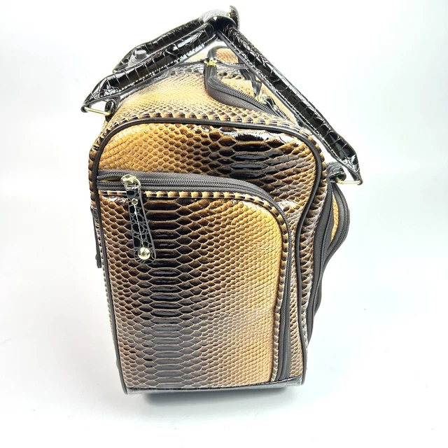 Samantha Brown New 2 Piece Gold/ Brown Trim Carry On Croco Luggage Rolling Bag 7