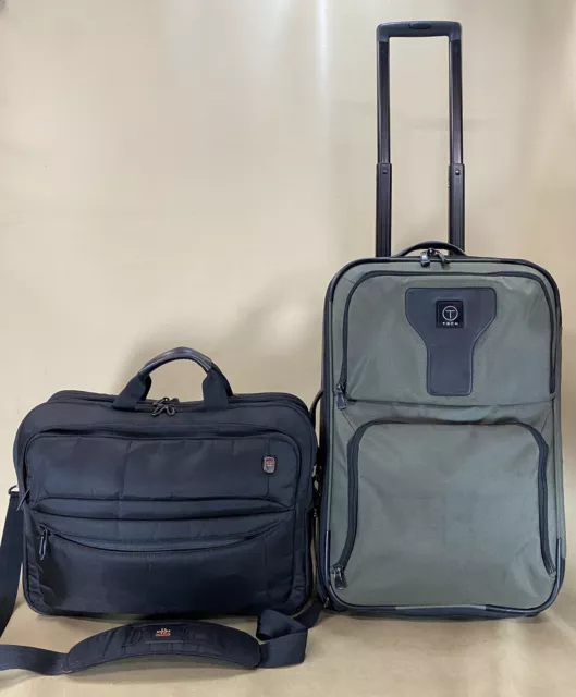 Used TUMI T-TECH Carry On Set 22” Suitcase 5722GRY & 5664D 18” Laptop Briefcase