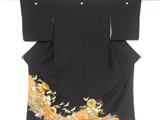 84562# Japanese Kimono / Antique Tomesode / Mirrors & Flower & Bird