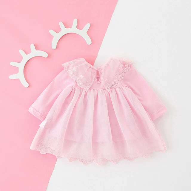 Grazioso abito da principessa bambina ricamato con fiori a maniche lunghe rete in pizzo abito da principessa