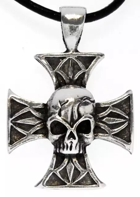 Motero Cruz de Hierro Calavera Plata Colgante Peltre Cuero