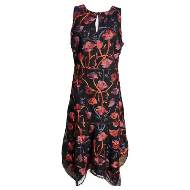 NWT Sam Edelman Womens Size 8 Black Floral Embroidered Midi Dress Built In  Bra R