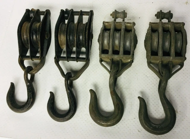 4 Vintage Block Pulley lot Bell System & Anchor No 3 No 4 Double Triple Sheave