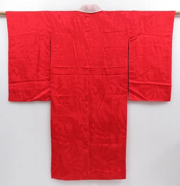 3410T06z410 Antique Japanese Kimono Silk JUBAN Phoenix Red