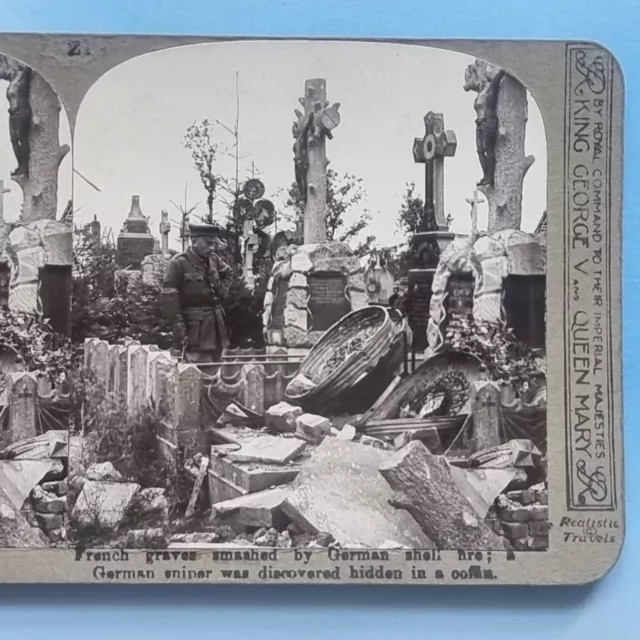 Erster Weltkrieg Stereoview Karte 3D RP echtes Foto C1916 deutscher Scharfschütze versteckt Grabhof Frankreich