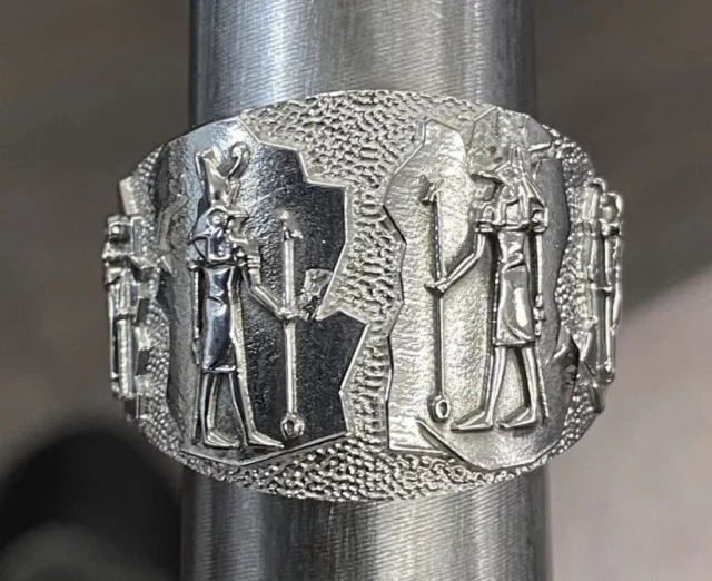 Ancient Egypt Gods Horus Anubis Set Sekhmet Large Band Sterling Silver 925