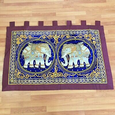 wall hanging kalaga tapestry thai burmese vintage embroidered sequin 2 elephant