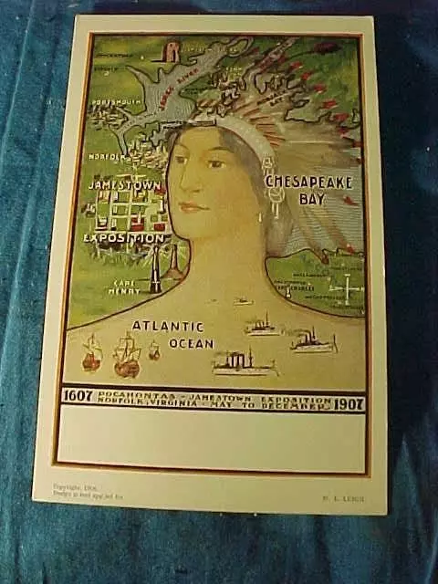 1907 JAMESTOWN EXPOSITION Souvenir POSTCARD w POCAHONTAS Image