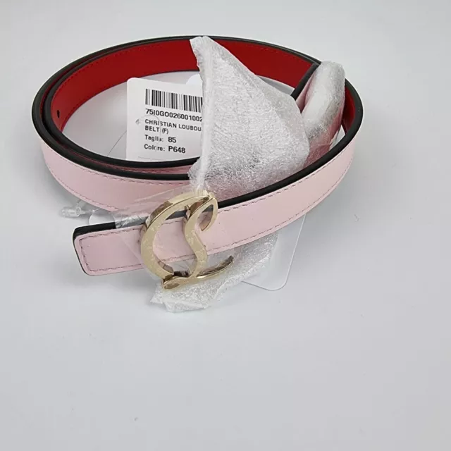 Christian Louboutin 2cm Light Pink Leather Buckle Belt New Size 85cm