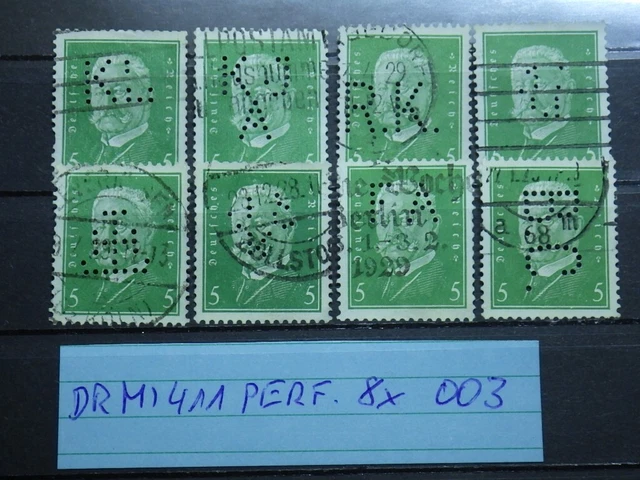 Deutsches Reich 8 x MI. 411 Perfin Perfins Firmenlochung Lot gestempelt 003