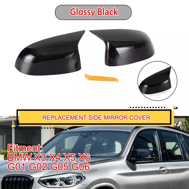 2x Blk Rear View Side Mirror Cover Caps pour BMW X3 X4 X5 X6 G01 G02 G05 G06