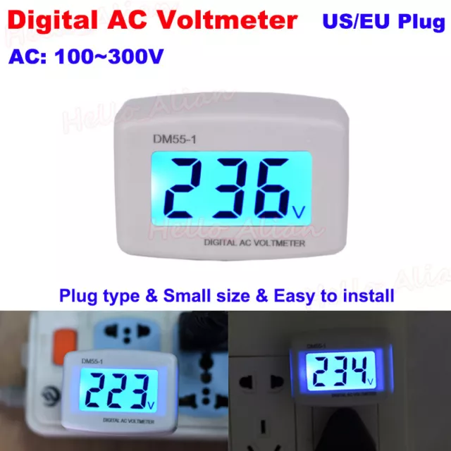 AC 110V-300V 120V 220V 230V Digital LCD Home Voltmeter Plug-in Tester Volt Meter