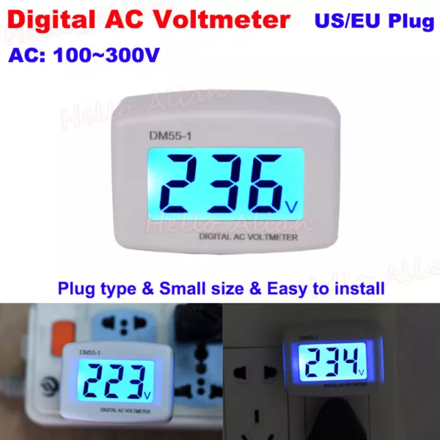 AC110V-300V 120V 220V 230V LCD Digital AC Voltmeter Plug-in Tester Volt Meter