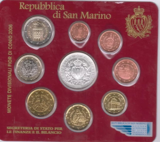 San Marino S 434+441+468 KM 440+447: 1-50 Cents+1+2+5 € 2006 9 Stück Sammler
