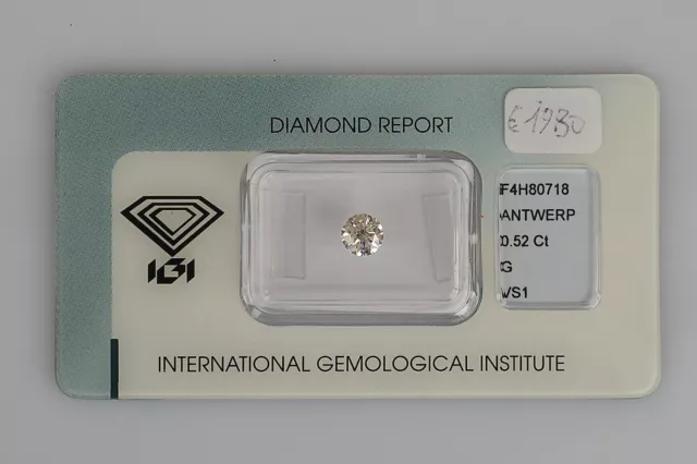 Diamant Taille Brillant Ct. 0,50 Couleur G VS1 Igi Certifié Investissement