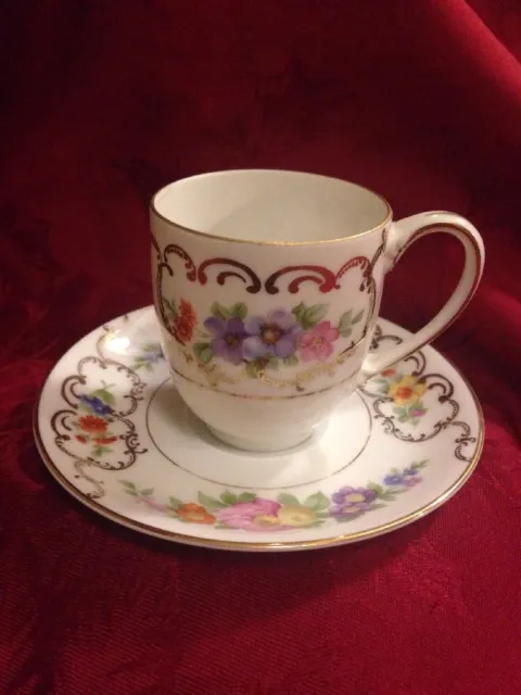 Rosenthal Continental Kronach Elise R384 Demitasse Cup & Saucer Dresden Flowers