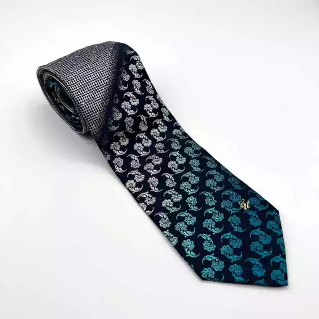 Emanuel Ungaro Men's 100% Silk Tie Micro Dot Paisley Bling Gray Blue Ombre 2