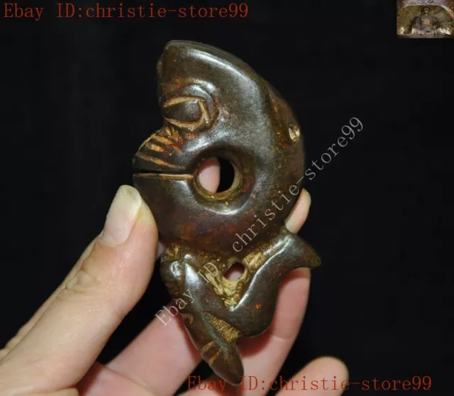 Old Chinese Hongshan Culture Old jade Hand-carved cicada Dragon beast statue