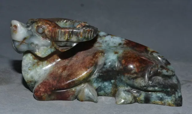 9.6 " Chinese Old Xiu Jade Carved Fengshui 12 Zodiac Year Bull Oxen Statue