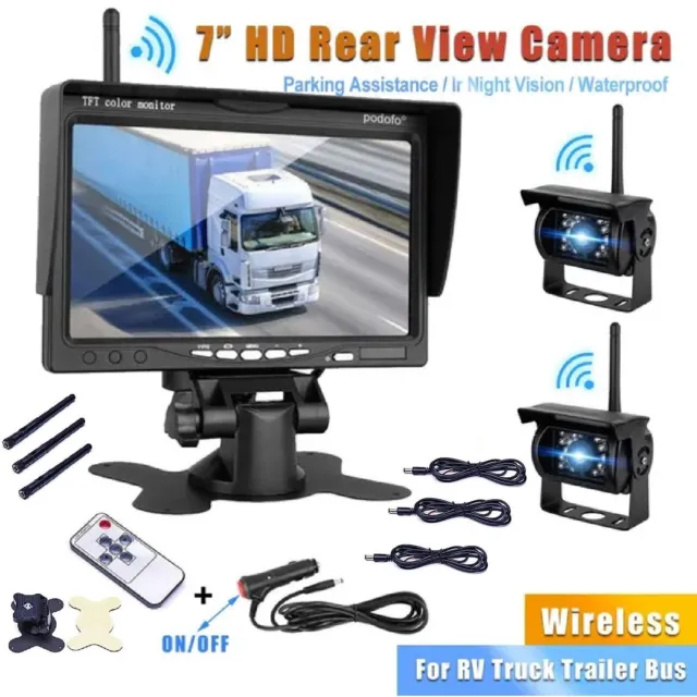 7" Wireless Rear View Kit HD LCD Monitor+Reverse Camera For Truck Caravan RV VAN