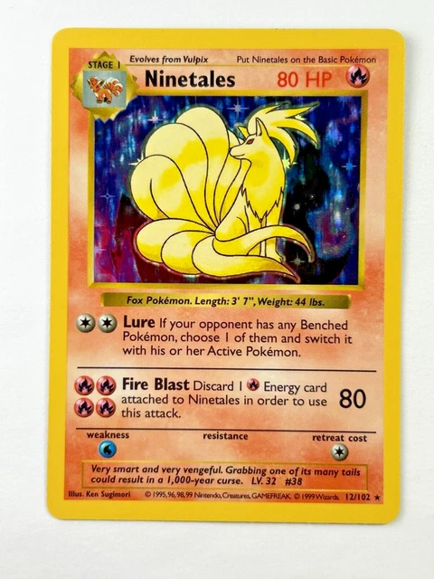 Holo Rake POKEMON NINETALES 12/102 Base Set Shadowless Holo Rare Card 1999 ...