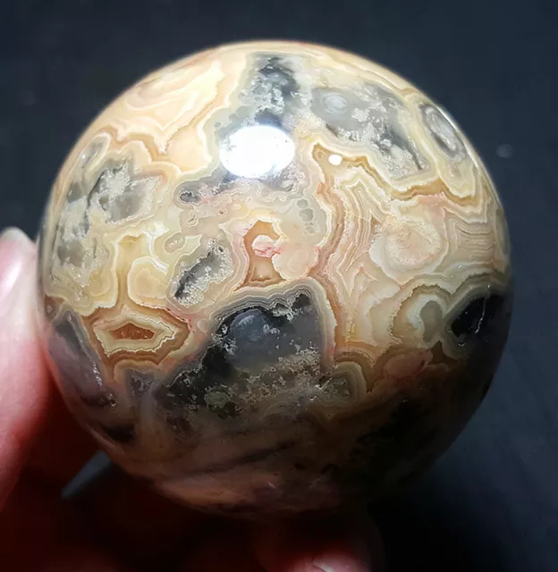 TOP 344G 62MM Natural Polished Crazy Agate Crystal Sphere Ball Healing WB203