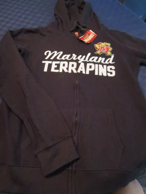 Nwt Womens University Maryland Terps Hooded Zip Sweatshirt Jacket Black Medium