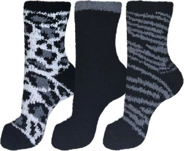 3 PAIR LADIES Soft & Cosy Fluffy Gripper Bed Socks Grip Sole Lounge