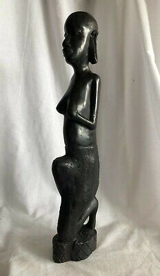 Vintage African Ebony Wood Hand Crafted Tribal lady Statue Figurine 18"