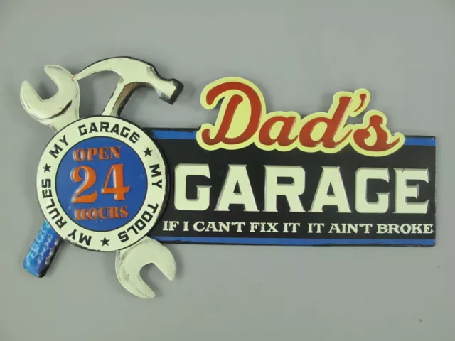 9977732 Murale Targa di Latta Vintage Dad ´ S Garage Rilievo 49x27cm