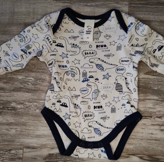 20) Baby Set Blau Gr. 62, Kuscheljacke Shirt Fuchs, Body Dino, Hose Uni  4 Teile 3