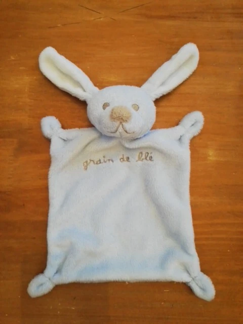 DOUDOU  GRAIN DE BLE LAPIN PLAT BLEU BLANC Gris Beige