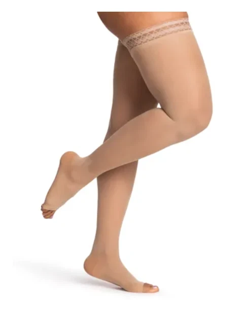 Sigvaris 982 BEIGE Dynaven punta abierta transparente con parte superior de agarre - 20-30 mmHg