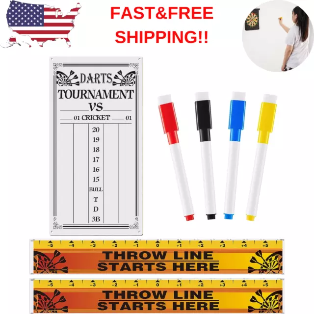 Dry Erase Steel Darts Scoreboard - Cricket and 01 Dart Games with 5 Magnetic Mar