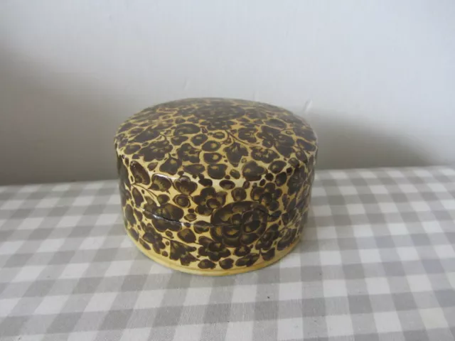 Wooden Circular Pot / Lidded Trinket Black & Gold Floral 2" H 3.5" W.