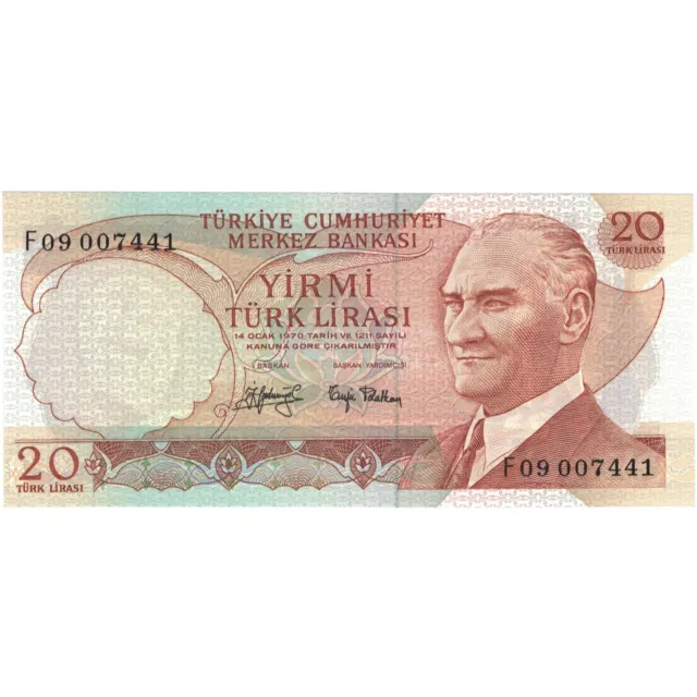 [#809294] Geldschein, Türkei, 20 Lira, 1970, KM:187b, UNZ-