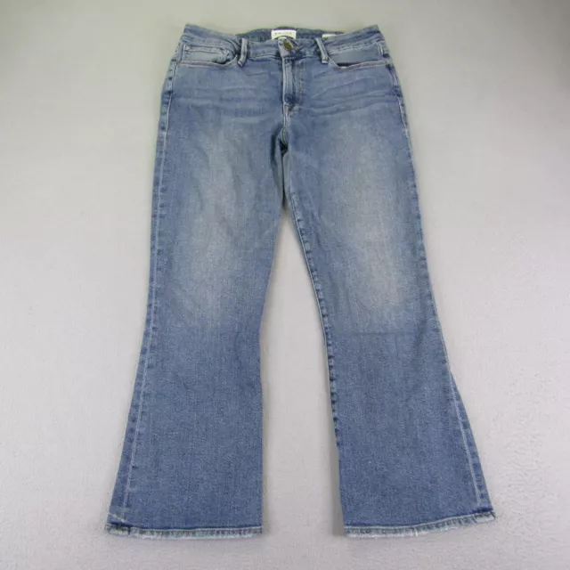 Frame Jeans Womens 30 Blue Denim Le Crop Mini Boot Cut Distressed High Risse ^