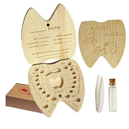 ANWOLA Baby Tooth boxWooden Teeth boxesTeeth Storage boxRaw wood tooth box wi...